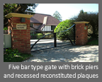 Automatic, Electric hinged gate - Five bar type gate with brick piers and recessed reconstituted plaques